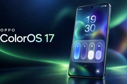 Concept ColorOS 17 : smartphone Oppo affichant l'horloge fluide et les réglages rapides à pilules, avant l'OPPO Developer Conference du 17 septembre