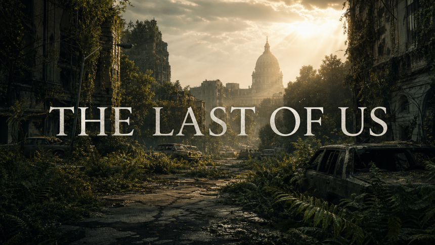 The Last of Us HBO, ville envahie par la végétation, affiche concept de la saison 3