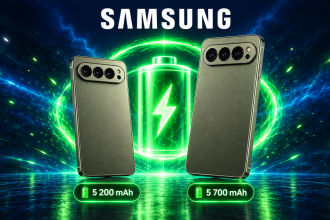 Samsung Galaxy S27 Pro et S27 Ultra, rendu concept avec les capacités de batterie 5 200 mAh et 5 700 mAh, fond bleu nuit avec batterie verte