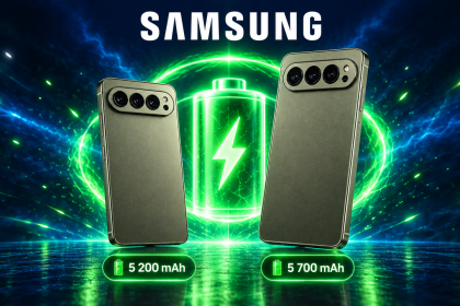 Samsung Galaxy S27 Pro et S27 Ultra, rendu concept avec les capacités de batterie 5 200 mAh et 5 700 mAh, fond bleu nuit avec batterie verte