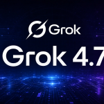 Grok 4.7, logo et nom du modèle flagship de xAI sur fond techno sombre