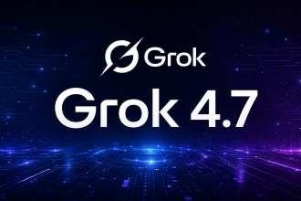 Grok 4.7, logo et nom du modèle flagship de xAI sur fond techno sombre
