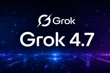 Grok 4.7, logo et nom du modèle flagship de xAI sur fond techno sombre