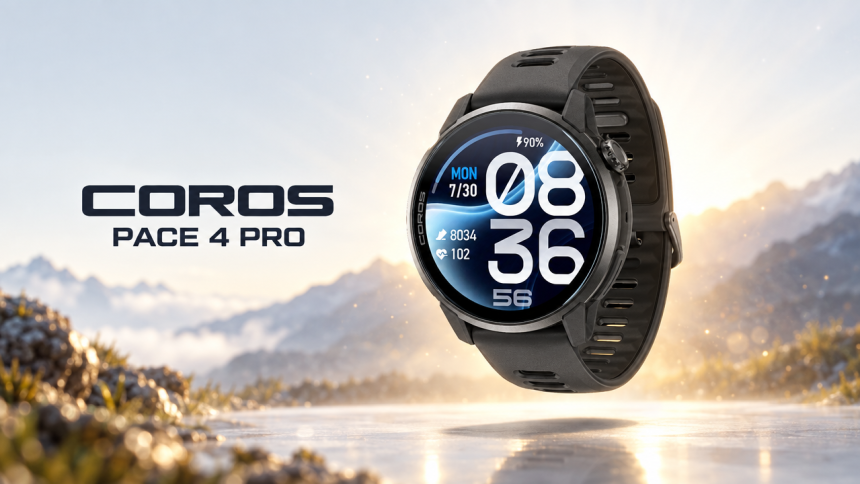 Coros Pace 4 Pro, rendu hero de la montre GPS running en titane