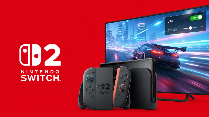 Nintendo Switch 2 en mode dock avec la VRR activée après la mise à jour 23.0.0