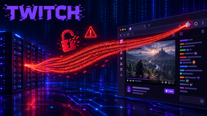 Concept illustration : extension Twitch piégée qui aspire les jetons OAuth des comptes utilisateurs vers un serveur distant