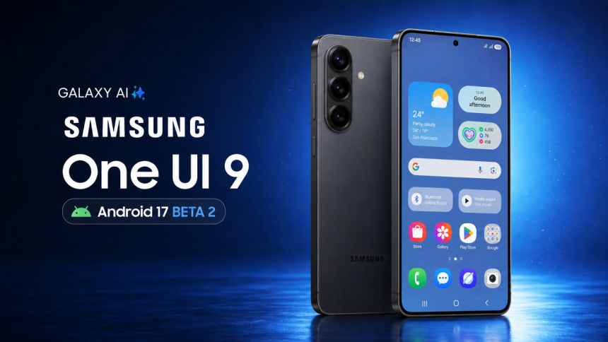 Samsung Galaxy S25, One UI 9.0 Beta 2 sur Android 17 avec les quatre fonctions Galaxy AI, visuel concept