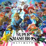 Key art officiel de Super Smash Bros. Ultimate, roster complet des combattants autour du logo Super Smash Bros