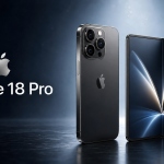 iPhone 18 Pro et iPhone Ultra pliable book-style, rendu concept titane sur fond studio sombre