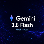 Logo Google Gemini avec le nom du modèle Gemini 3.8 Flash et sa variante Flash Cyber, fond techno sombre