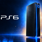 Concept design PS6, monolithe sombre, lockup logo officiel PlayStation, rendu éditorial 16:9