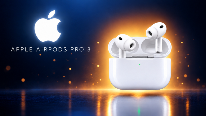 Apple AirPods Pro 3 à 209 € sur Amazon - écouteurs sans fil blancs avec logo Apple et nom du produit
