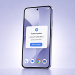 Smartphone Google Pixel affichant la boîte de dialogue de mise à jour système Android 17 QPR3 Beta 1 avec le statut Update downloaded et le bouton Restart & install, 20 correctifs et OTA sur les Pixel